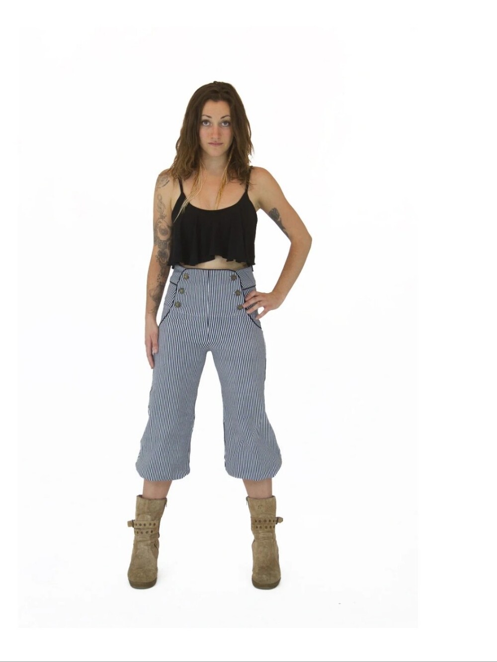 Maddie Moon Striped Sailor Crop Pants in Black & White SMALL NWT